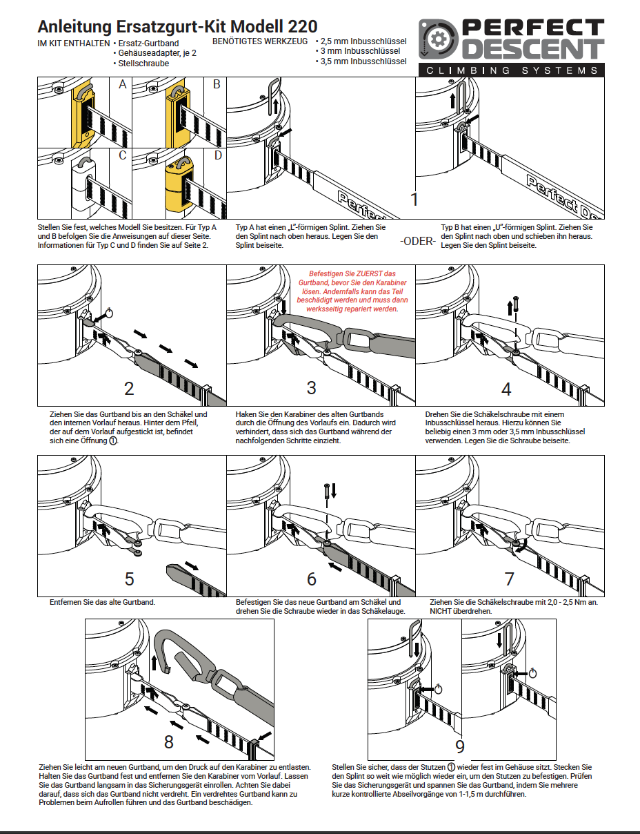 Perfect Descent Auto Belay Replacement Lanyard Manual – German