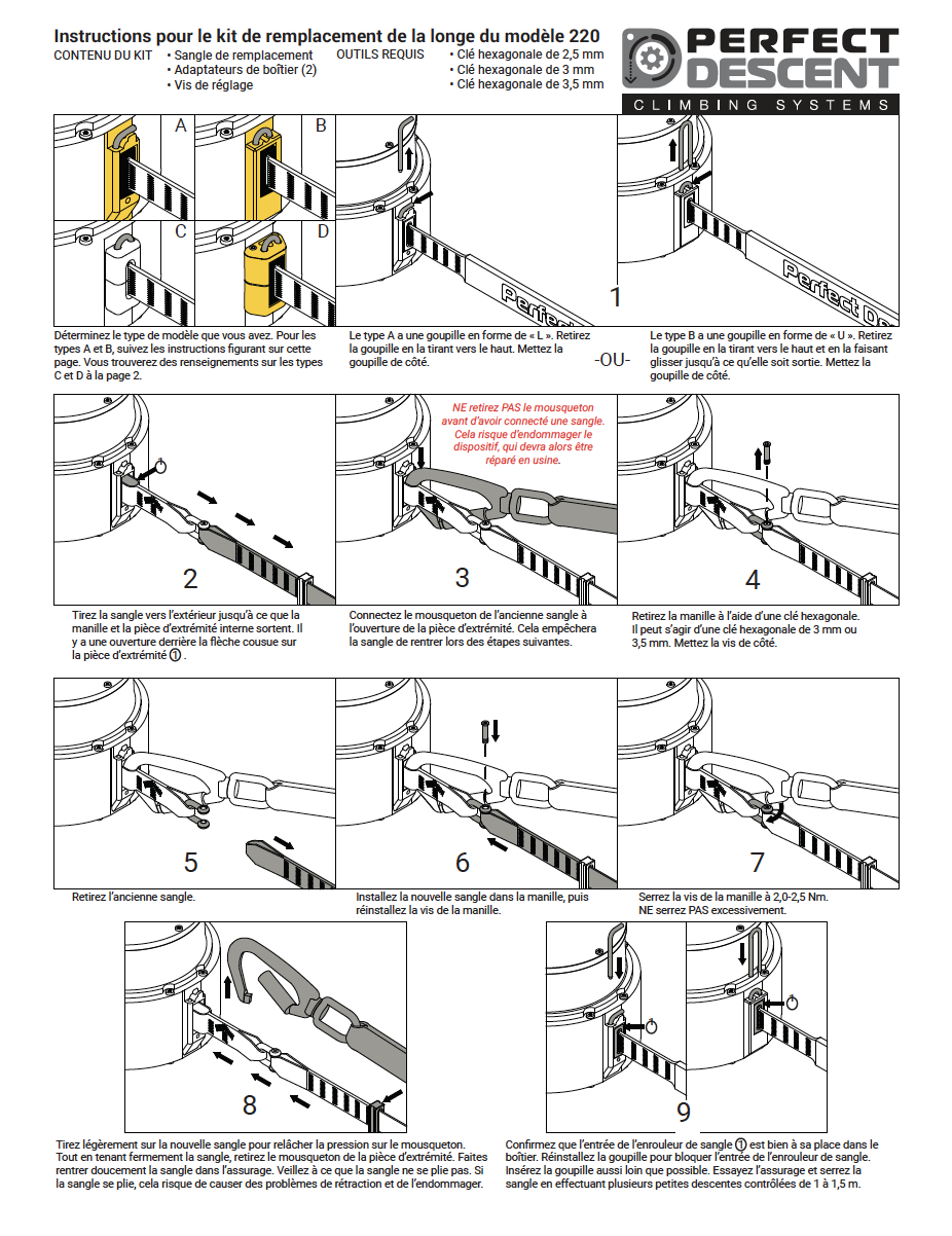 Perfect Descent Auto Belay Replacement Lanyard Manual – French