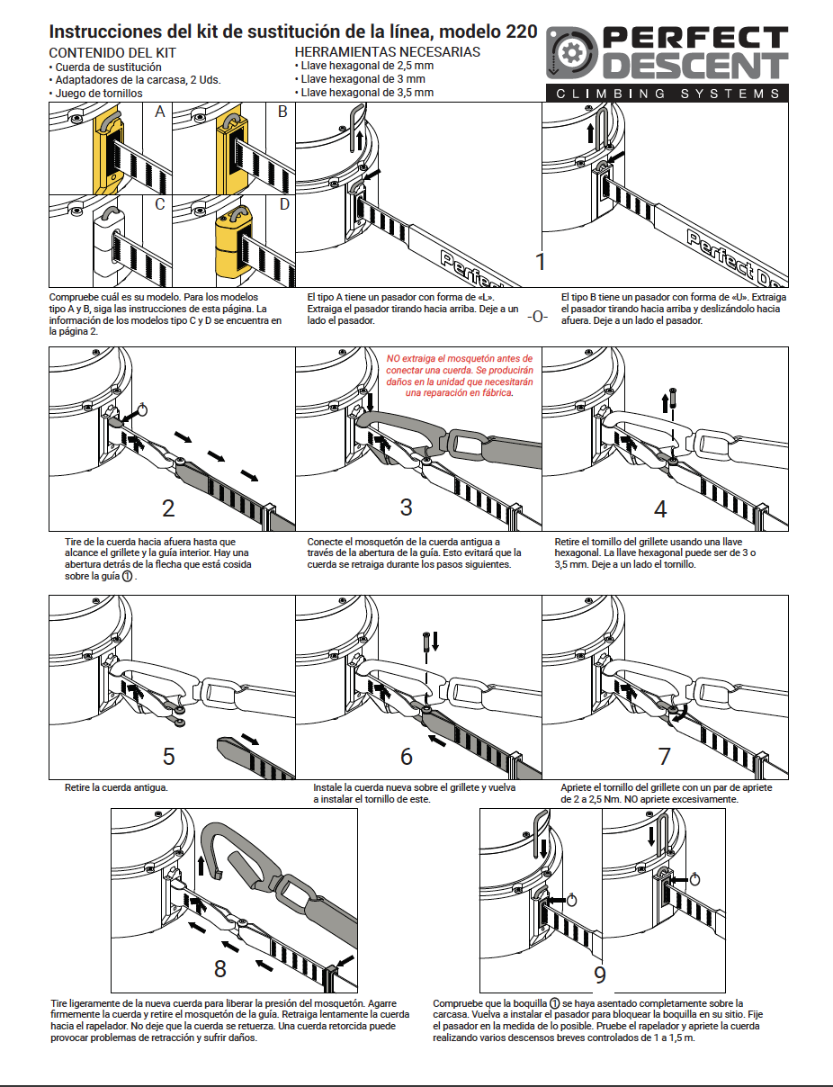 Perfect Descent Auto Belay Replacement Lanyard Manual – Spanish