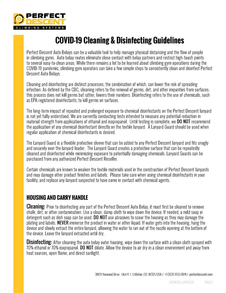 Perfect Descent Cleaning and Disinfecting Guidelines