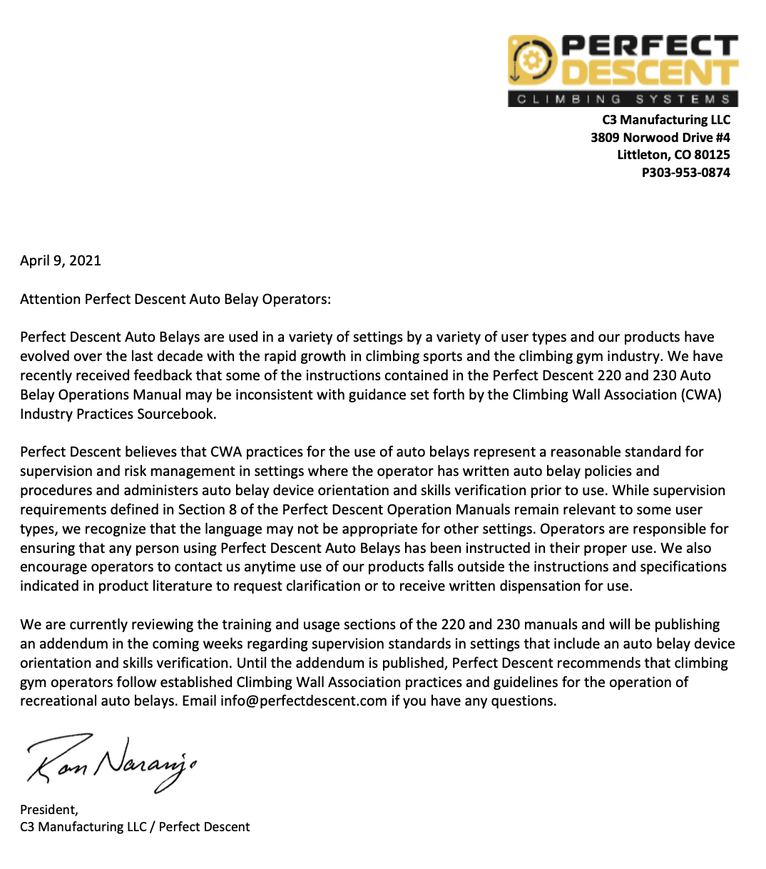 Thumbnail of downloadable notice regarding supervision of auto belay users.